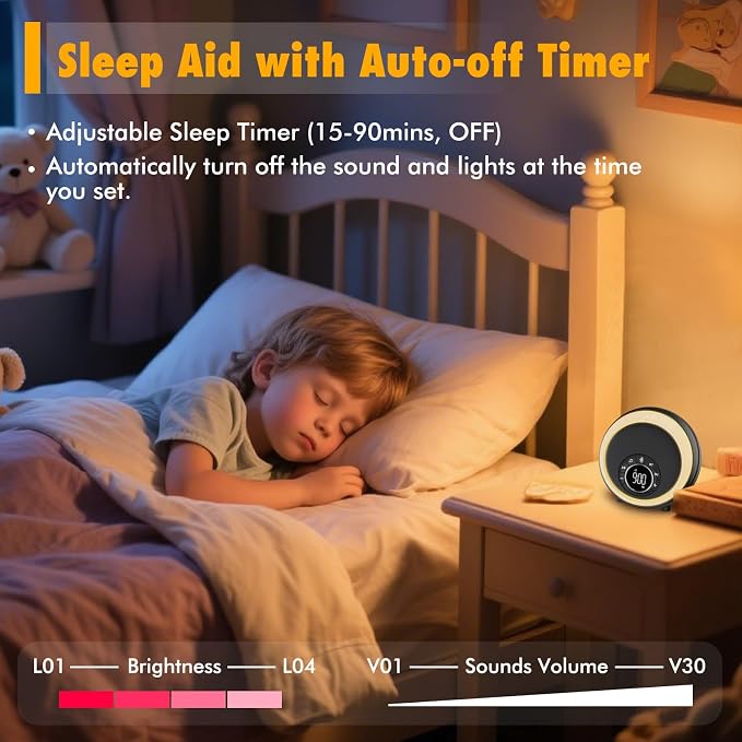 White Noise Sound Machine for Sleep, 30 Soothing Sounds, 8 RGB Dimmable Night - Image 6