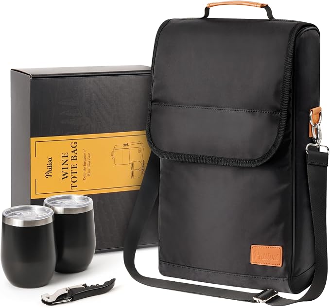 3 Bottle Wine Tote Bag with Wine Tumblers and Wine Opener, Wine Gifts by Terrete
