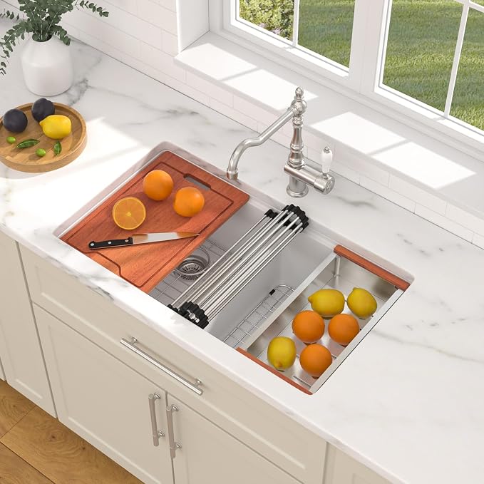Dcolora 33 Inch Granite Compoisite Kitchen Sink White Undermount Kitchen Sink - Image 2