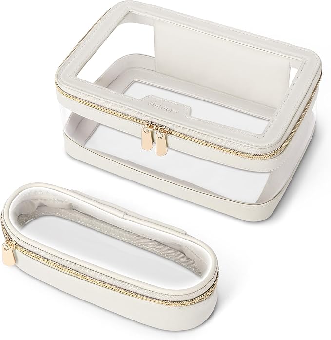 Travel Clear Makeup Bag with Makeup Brush Bag, Leather Makeup Case Toiletry Bag by Soimeat