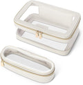 Travel Clear Makeup Bag with Makeup Brush Bag, Leather Makeup Case Toiletry Bag by Soimeat