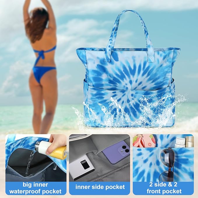 LEDAOU Large Beach Tote Bag Women Waterproof Sandproof Zipper Beach Tote Bag - Image 7