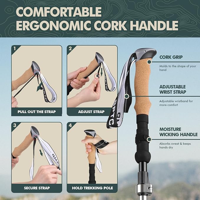 GPTCAMP Nordic Walking Stick, Cork Handle, Lightweight 7075 Aluminum Trekking - Image 2