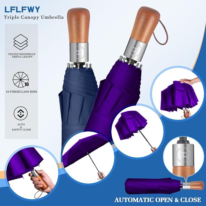 3T Wind Armor Travel Umbrella Compact Easy Auto Open Close Folding Umbrellas - Image 4