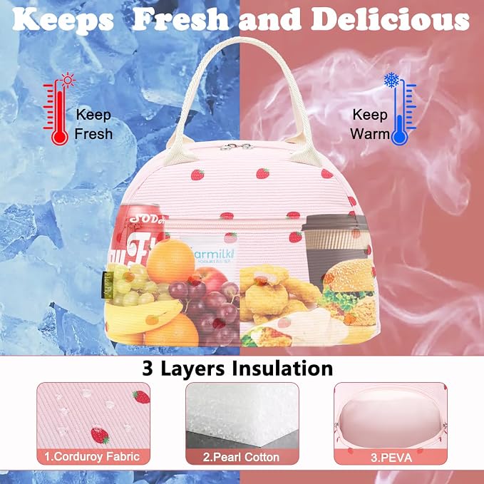FlowFly Insulated Lunch Bag for Women – Corduroy Lunch Tote Box, Cute Cooler - Image 2