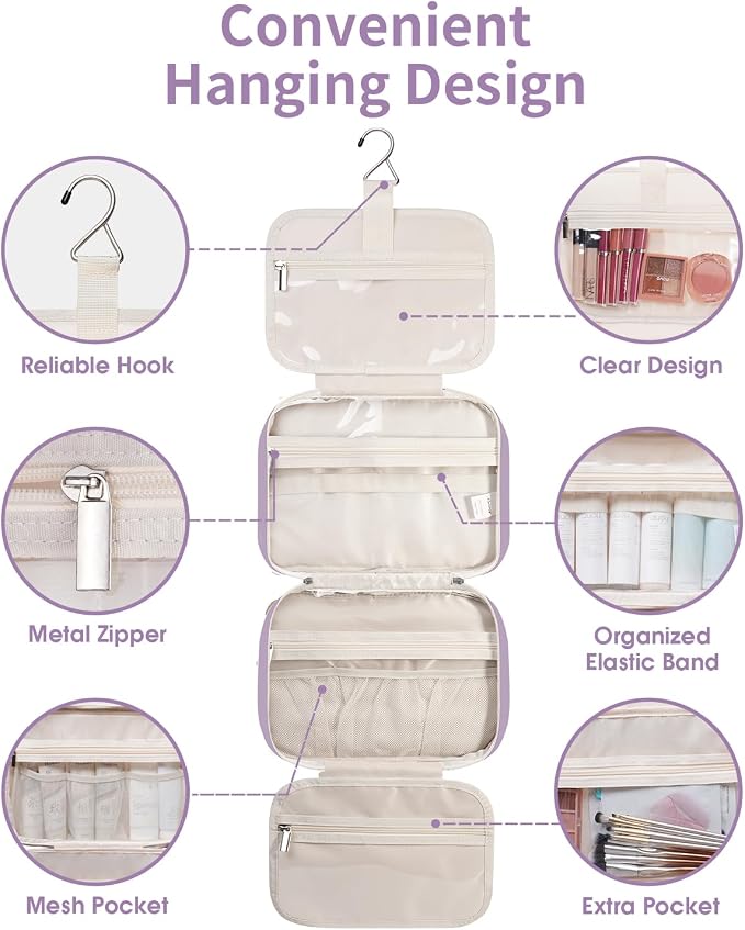 Travel Toiletry Bag for Women Large Hanging Makeup Bag Organizer Toiletries Bag - Image 7