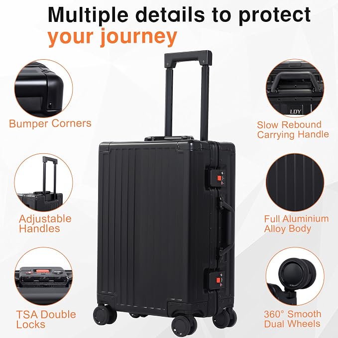 All Aluminum Carry On Luggage 22x14x9 Airline Approved，Hard Shell Carry On - Image 3