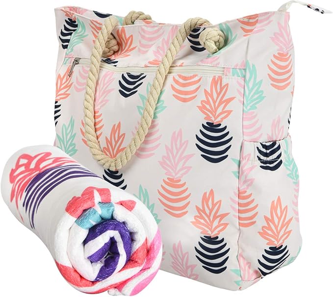 Beach Bag Spacious Shoulder Tote Travel & Gym Bag w/Multiple Pockets & Strong by Raytix