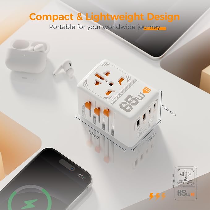 TESSAN Universal Travel Adapter, 65W GaN International Plug Adaptor - Image 6