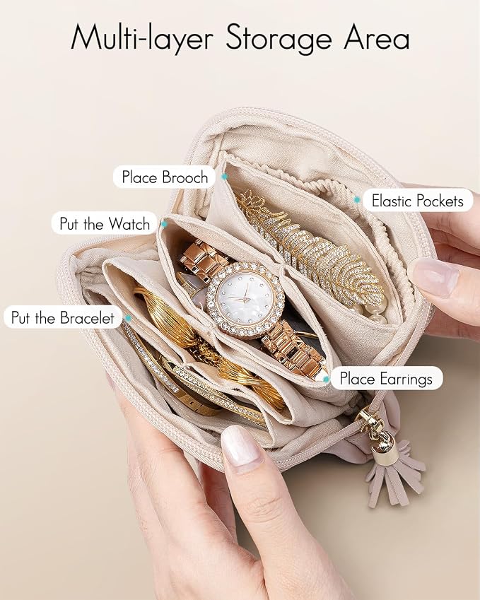 Vlando Small Travel Jewelry Organizer, Jewelry Pouch Bags, Velvet Jewelry - Image 2