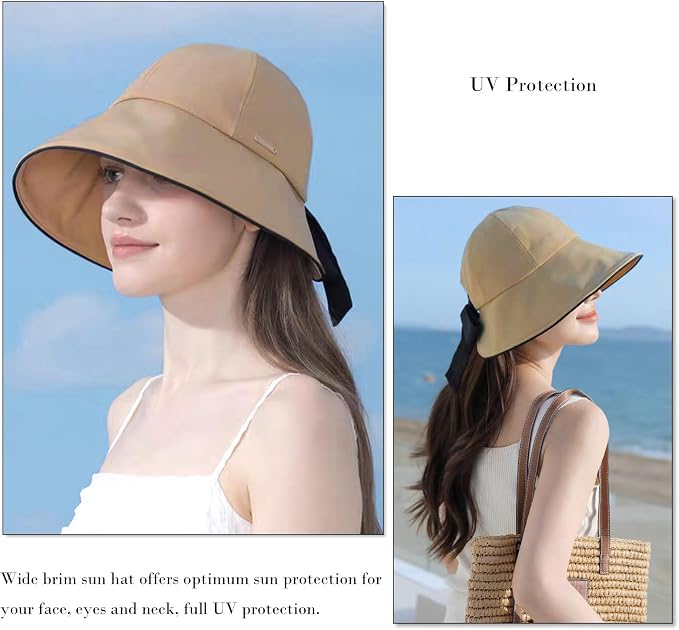 Wide Brim Hats for Woman Foldable Hats Sun Hats for Women uv Protection Bowknot - Image 2