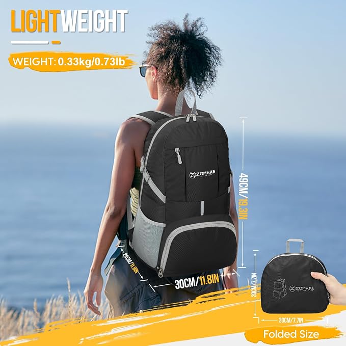 ZOMAKE Lightweight Packable Backpack 35L, Light Foldable Backpacks Water - Image 2
