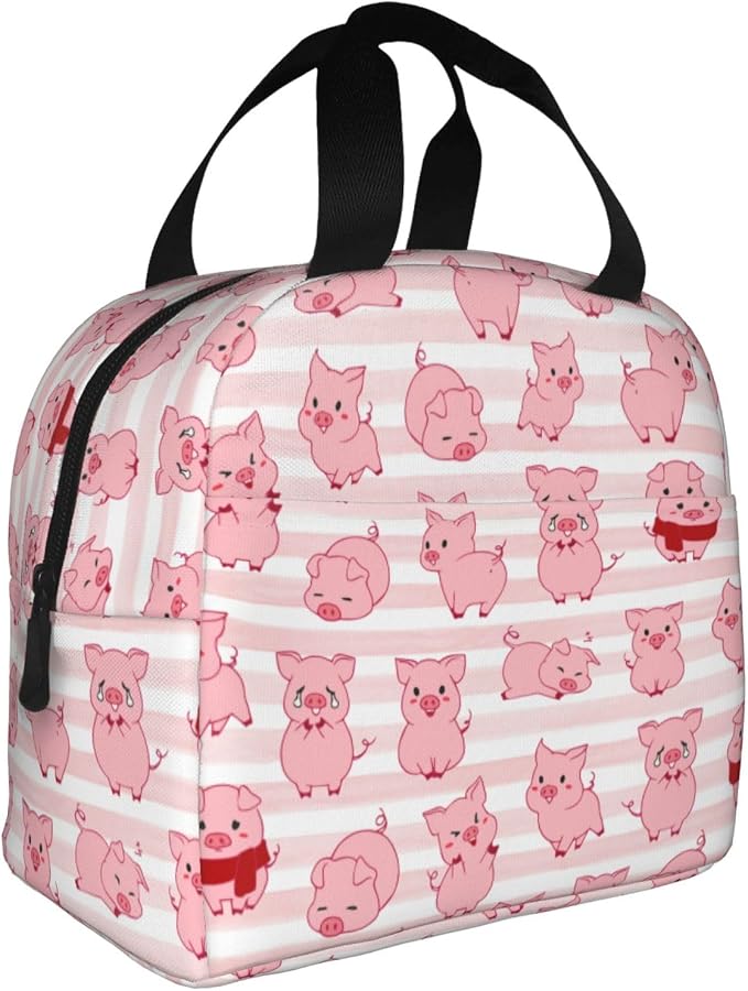 Pink Pig Lunch Box Animal Lunch Bag Insulated Reusable Lunch Tote Bag Cooler - Image 2