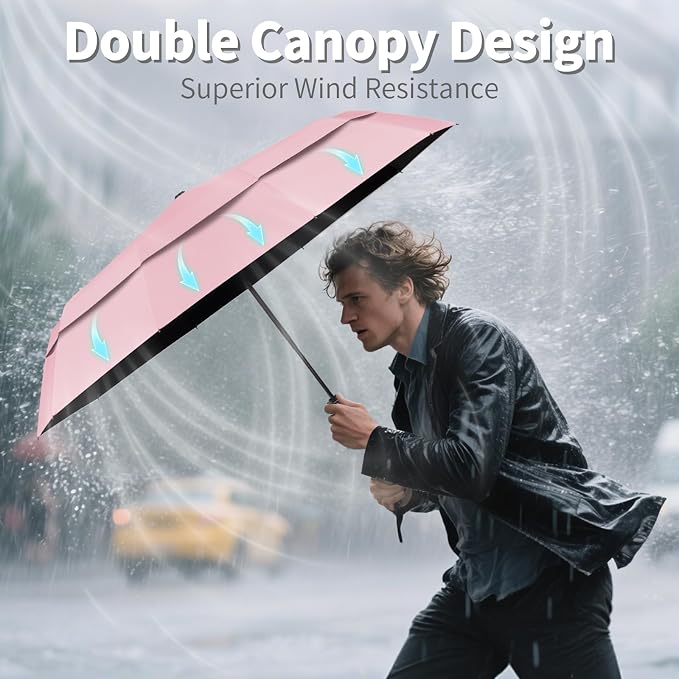 Seniny Windproof Travel Umbrella, Double Vented Canopy Large Umbrellas - Image 3