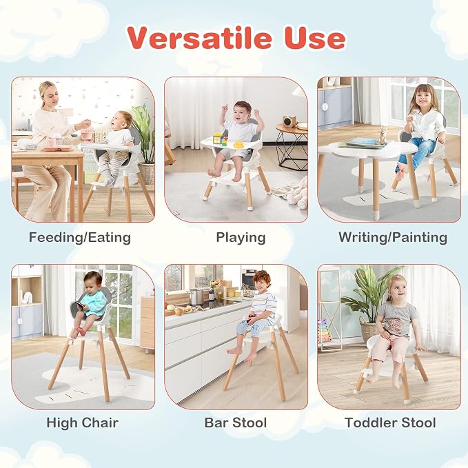 HONEY JOY Baby High Chair, 6 In 1 Convertible Wooden Highchair - Image 3