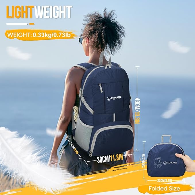 ZOMAKE Lightweight Packable Backpack 35L, Light Foldable Backpacks Water - Image 2