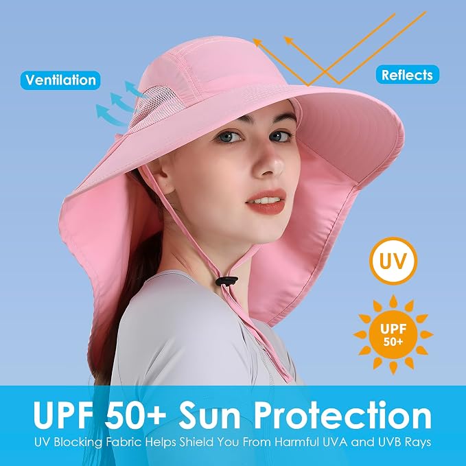 Womens Sun Hat UV Protection, Foldable Waterproof Wide Brim Bucket Hats - Image 3