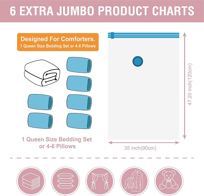 6 Pack XXL Jumbo Vacuum Storage Bags, Extra Large Vacuum Seal Bags - Image 5