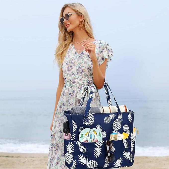 LEDAOU Large Beach Tote Bag Women Waterproof Sandproof Zipper Beach Tote Bag - Image 5