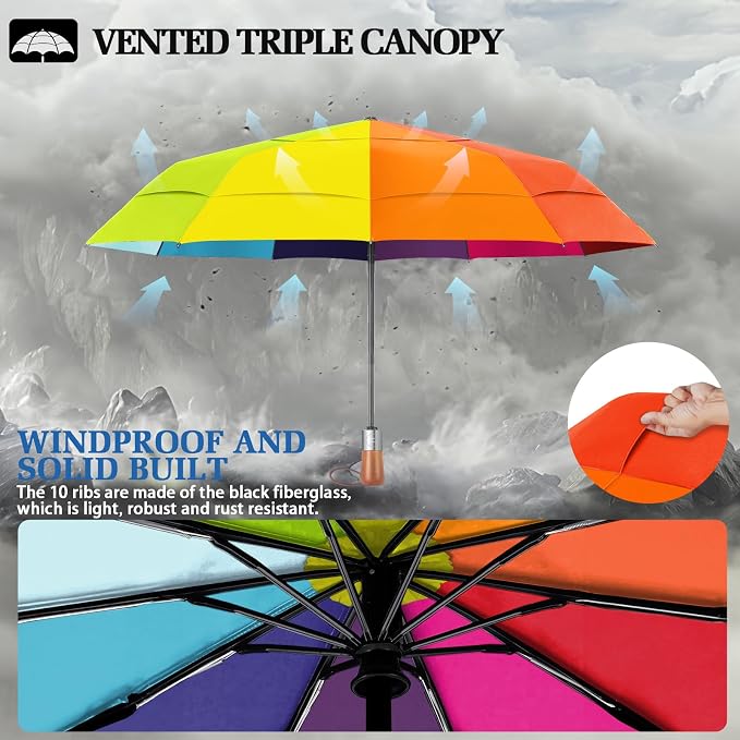 3T Wind Armor Travel Umbrella Compact Easy Auto Open Close Folding Umbrellas - Image 5