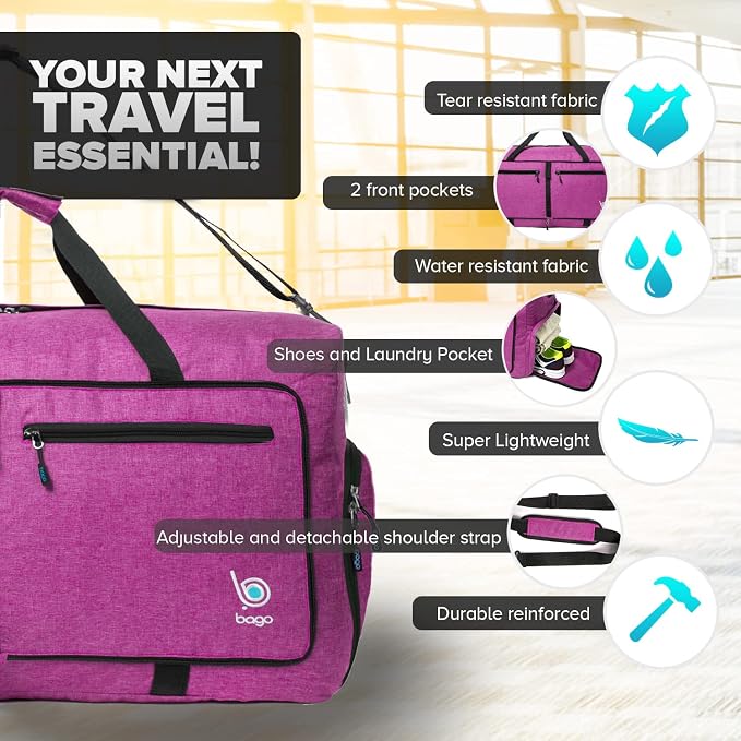 Bago Foldable Duffel Bags for Traveling Women & Men - 60L Medium Packable - Image 3