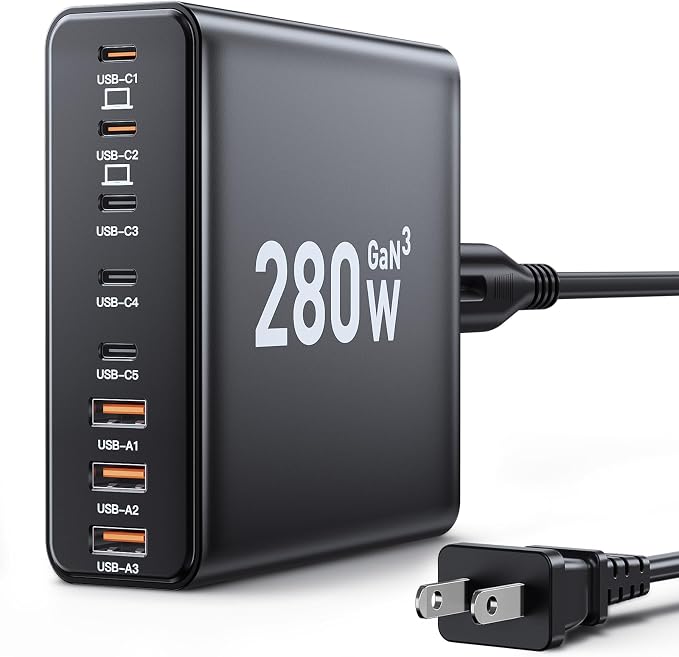 280W USB C Charger Block, 8-Port USB C Charging Station GaN III PD 65W Laptop by Ediliow
