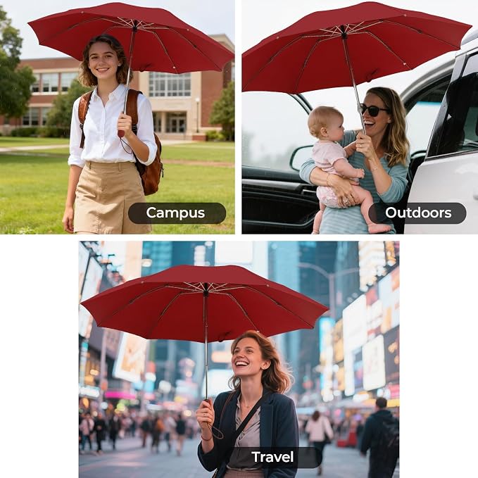 Compact Inverted Travel Umbrella, Automatic Open Close, 9-Rib 46 Inch Windproof - Image 8