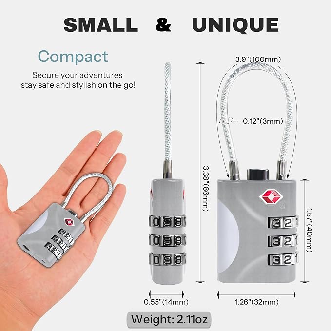 Travel Luggage Locks TSA Approved, Small Combination Padlock - Image 2