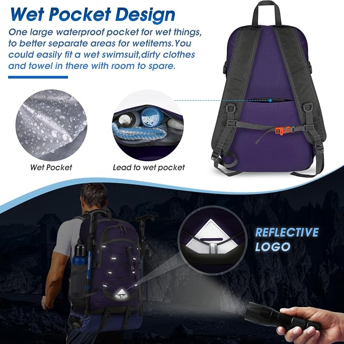 IGOLUMON Hiking Backpack 40L Packable Lightweight Camping Backpack Men Women - Image 3