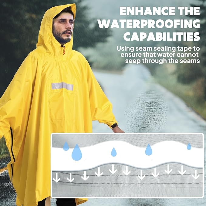 ANYOO Hooded Rain Poncho for Adults Waterproof Lightweight Rain Coat for Men - Image 6