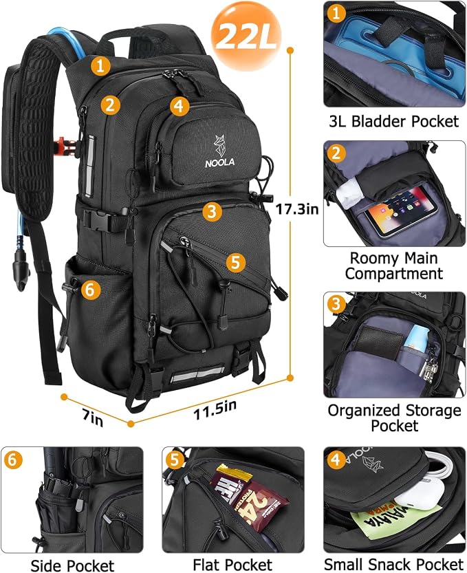 NOOLA Hydration Backpack with 3L Water Bladder, 22L Water Backpack - Image 2