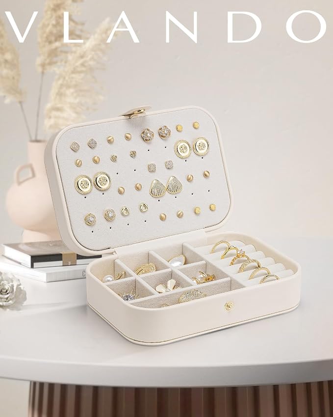 Vlando Travel Jewelry Case for Women Girls Mothers, PU Leather Small Mini - Image 2