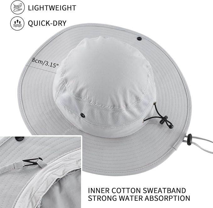 Home Prefer UPF50+ Mens Sun Hat Wide Brim Womens UV Protection Beach Bucket Hat - Image 3