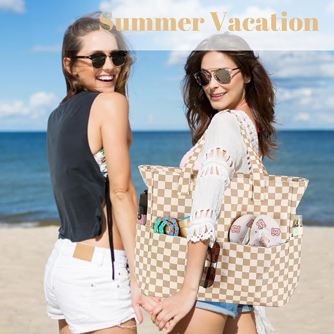 LEDAOU Large Beach Tote Bag Women Waterproof Sandproof Zipper Beach Tote Bag - Image 8