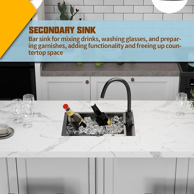 Small Black Kitchen Sink, 15x20 Inch Stainless Steel Drop In Toprmount - Image 6
