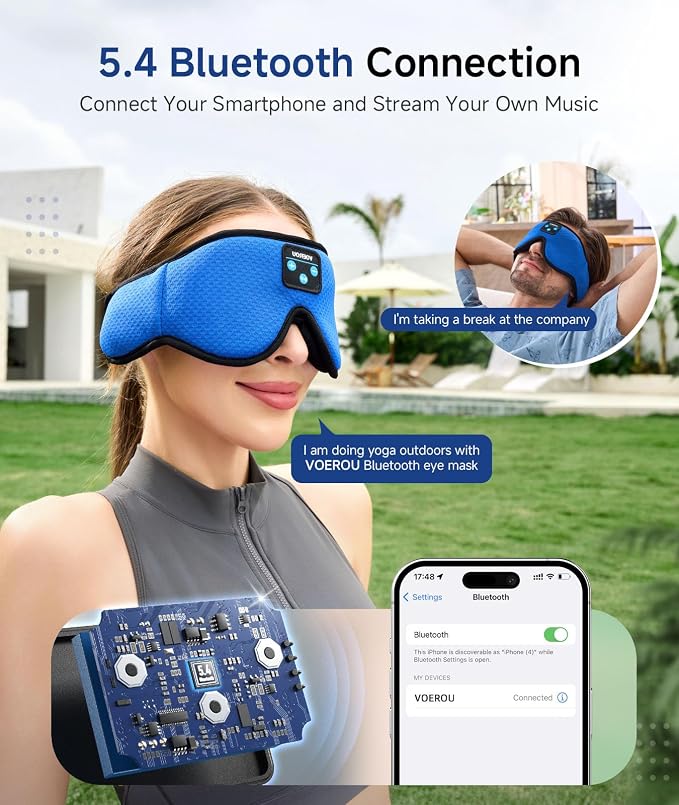 Voerou Sleeping Headphones 3D Eye Mask, Sleep Mask Bluetooth Headphone - Image 4