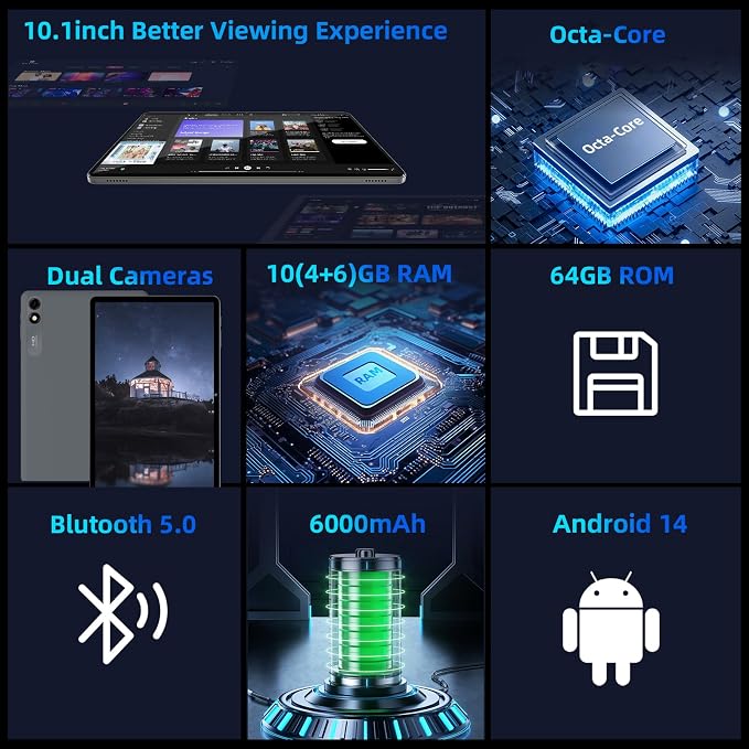 Android 14 Tablet, 10 inch Tablets, Octa Core CPU, 10GB+64GB+512GB Expansion - Image 2