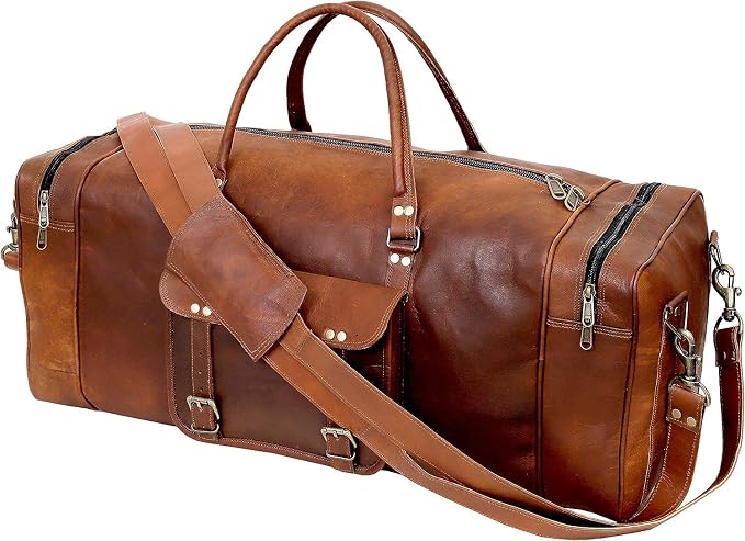 Leather Duffle Bag for Men Luggage Handmade Travel Bag Carry On Luggage - Image 4
