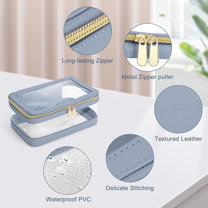 Travel Clear Makeup Bag with Makeup Brush Bag, Leather Makeup Case Toiletry Bag - Image 5