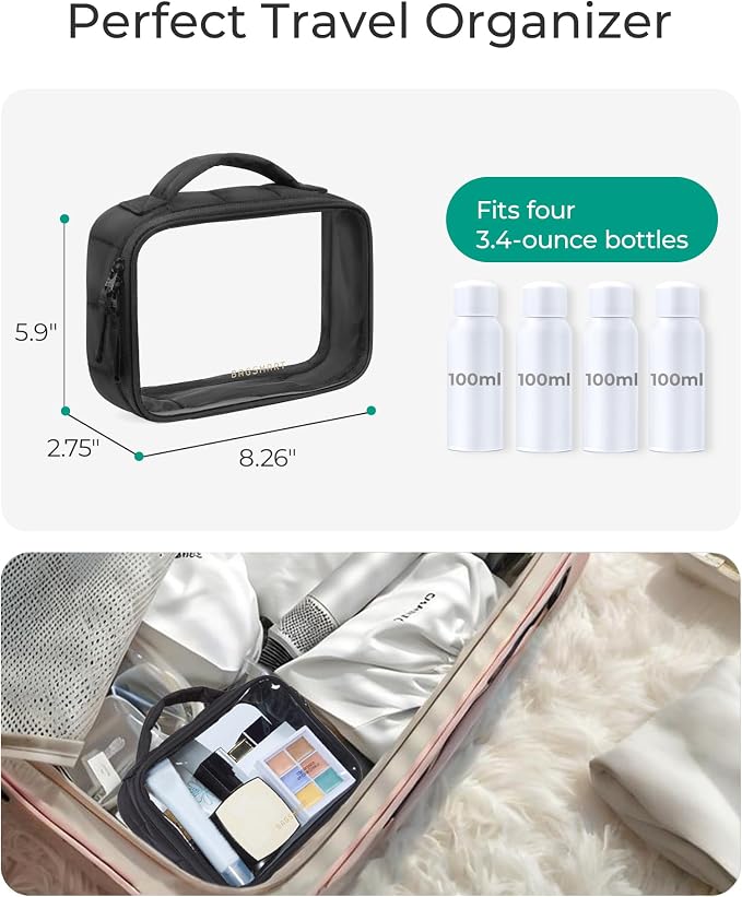 BAGSMART Clear TSA Approved Toiletry Bag, 2 Pack Travel Makeup Quart Size - Image 3