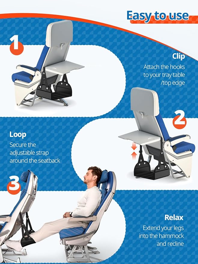 2 Pack Airplane Foot Hammock, Portable Travel Feet Rest Leg Relief, Ergonomic - Image 5