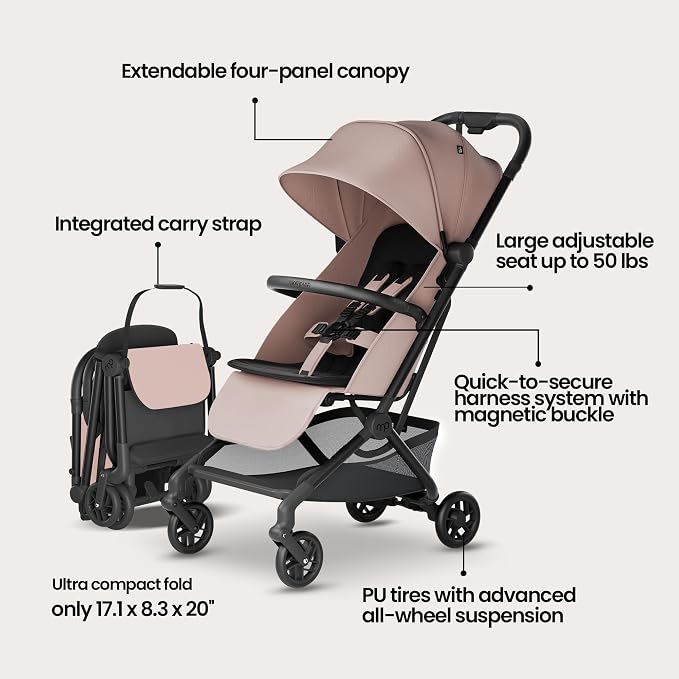 Mompush Velo Lightweight Travel Stroller – One-Hand Fold, Ultra-Compact & - Image 3