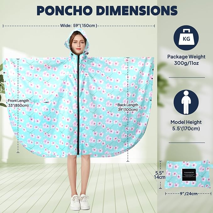 ANYOO Waterproof Rain Poncho Lightweight Reusable Hiking Hooded Coat Jacket - Image 2