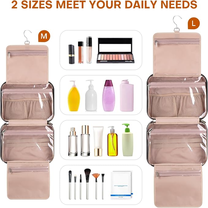 Hanging Toiletry Bag for Women Travel, 2 Sizes Large & Small Waterproof - Image 3