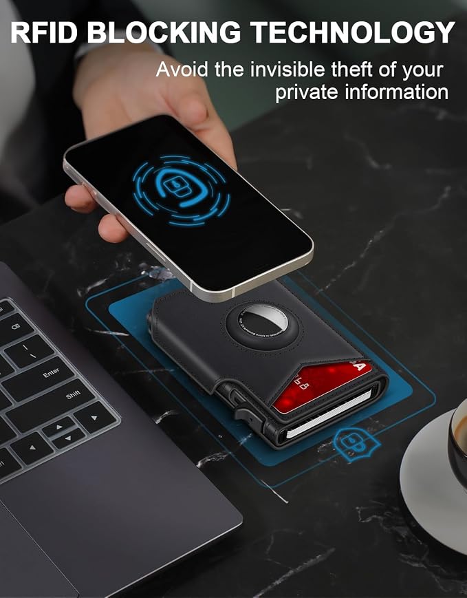 Airtag Wallet for Men, Minimalist Slim Mens Wallet Smart Pop Up Credit Card - Image 5
