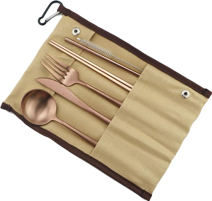 Gugrida Reusable Travel Utensils, 7 Piece Portable 304 Stainless Steel by Gugrida