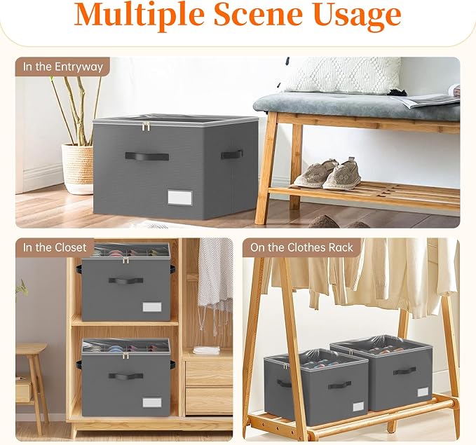 3 Pack Shoe Organizer for Closet, Foldable Shoe Storage Containers, Fits up to - Image 3