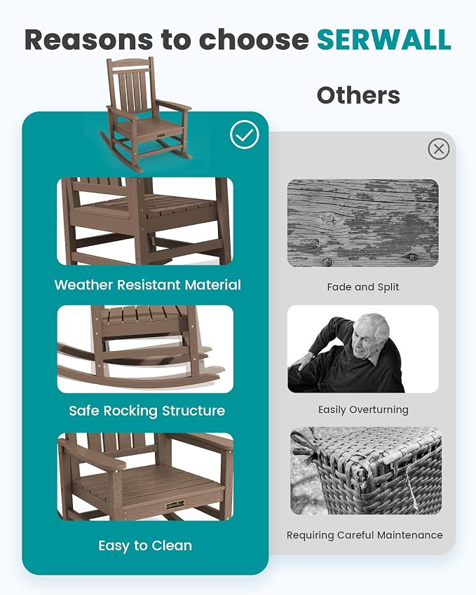 SERWALL Outdoor Rocking Chair Set of 2, HDPE Patio Rocking Chair All-Weather - Image 6