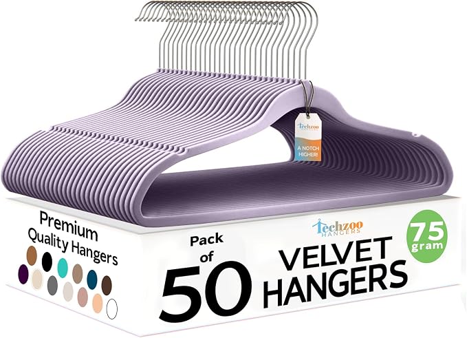 Premium Velvet Hangers 50 Pack Ultra Thin Non Slip Adult Felt Space Saving Suit by TECHZOO