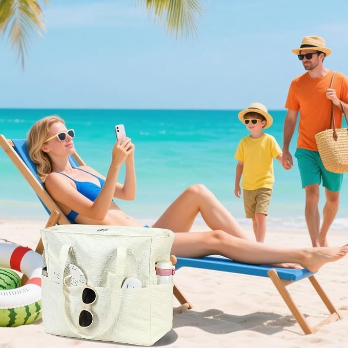 LEDAOU Large Beach Tote Bag Women Waterproof Sandproof Zipper Beach Tote Bag - Image 2